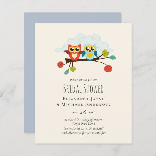 Papier Mignonette OWLS Mariage à thème Bleu orange (Devant / Derrière)