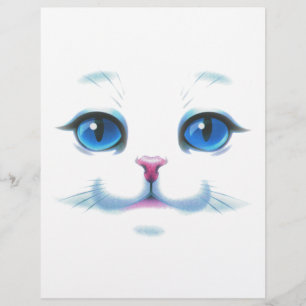 Papier Mignonne Blanc Chat Bleu yeux visage
