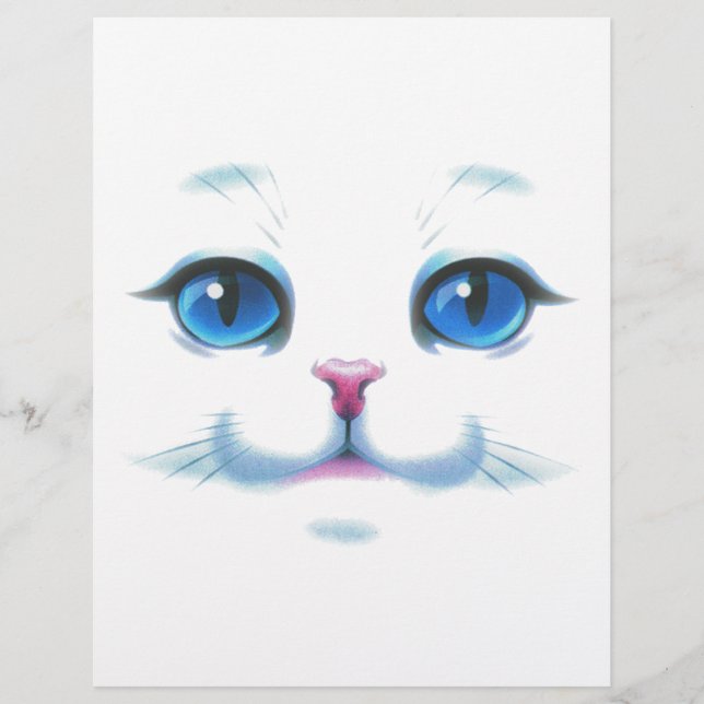 Papier Mignonne Blanc Chat Bleu yeux visage (Devant)