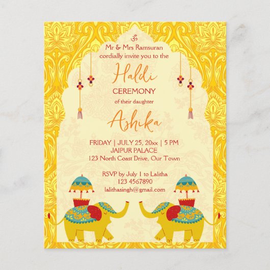 Papier Mignons éléphants mariages indiens budget haldi in (Devant)