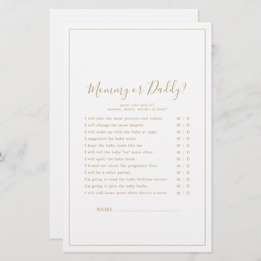 Papier Mini-jeu maman or ou papa (Devant / Derrière)