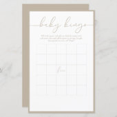 Papier Minimal moderne | Baby Bingo Game Card (Devant / Derrière)