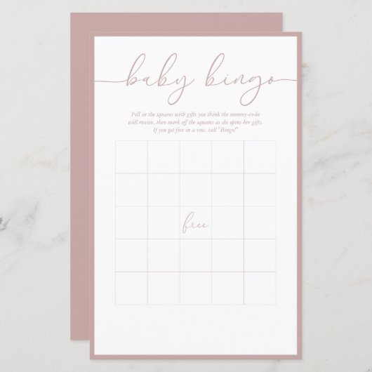 Papier Minimal moderne | Baby Bingo Game Card (Devant / Derrière)