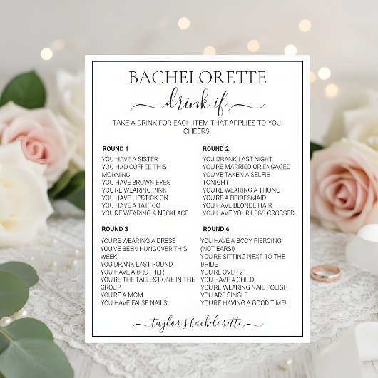 Papier Minimalist Floral Bachelorette Drink If Game Card