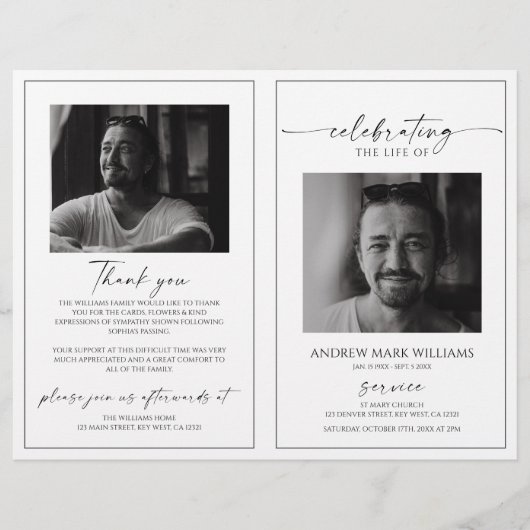 Papier Minimalist Funeral Order of Service Folded Program (Devant)