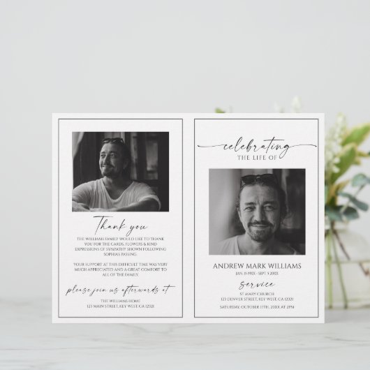 Papier Minimalist Funeral Order of Service Folded Program (Debout devant)