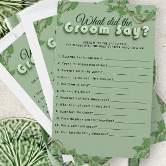 Papier Minimalist Greenery Bridal Shower Groom Quiz Game