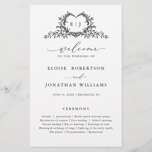 Papier Minimalist Monogram Calligraphy Wedding Program (Devant)