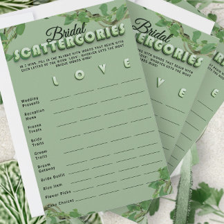 Papier Minimalist Sage Greenery Scattergories Bridal Game