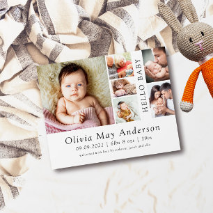 Papier Minimaliste 6 Photo Hello Baby Faire-part de naiss