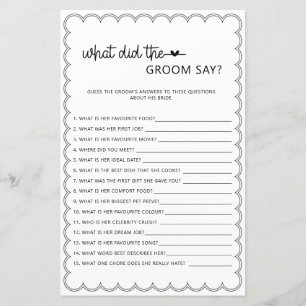 Papier Minimaliste ce que le marié a dit douche nuptiale