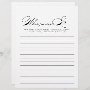 Papier Minimaliste Qui Suis-Je Fête des mariées Jeu