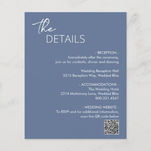 Papier Minimum Dusty Blue Moderne Budget Mariage Invitati (Dos)