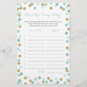 Papier Mint et Gold Guess the Baby Song Baby shower Game