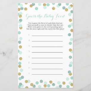 Papier Mint & Gold Baby shower Guess the Baby Food Game