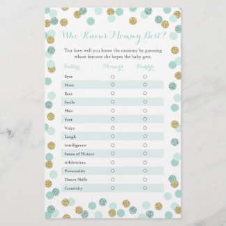 Papier Mint Gold Qui Connaît Maman Meilleur Baby shower J