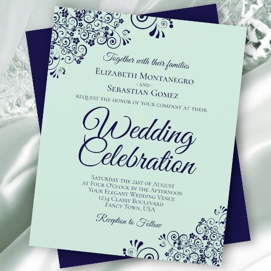 Papier Mint Green & Marine Blue BUDGET Faire-part de mari