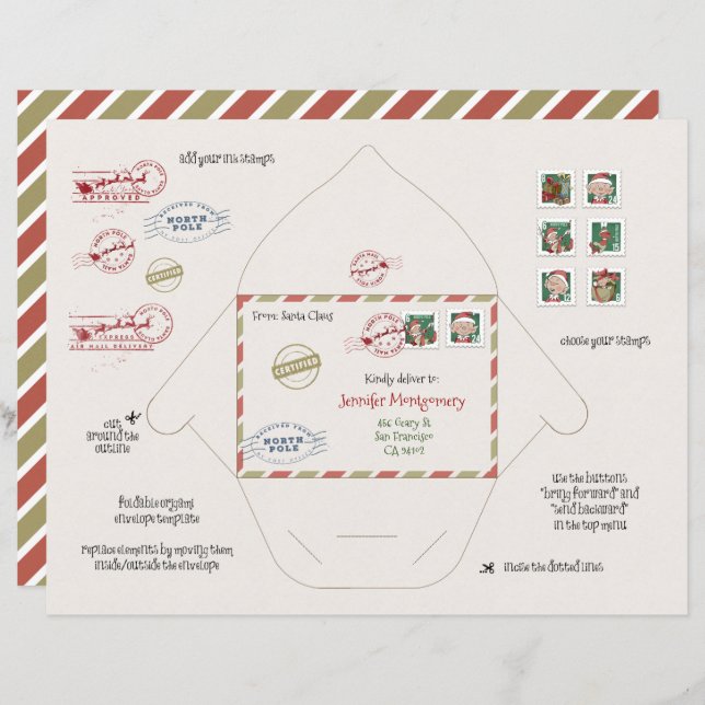 Papier Minuscule Père Noël et Elf Enveloppe Origami do-it (Devant / Derrière)