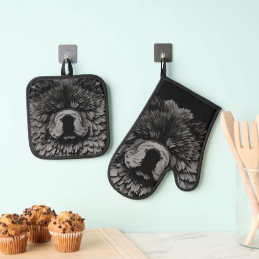 PAPIER MIRAGE Black Chow Ovenwant & Pannenlap Set