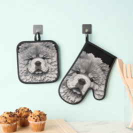 PAPIER MIRAGE  Blue Chow Ovenwant & Pannenlap Set