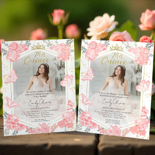 Papier Mis Quince Photo Budget Invitation Bilingue Rose