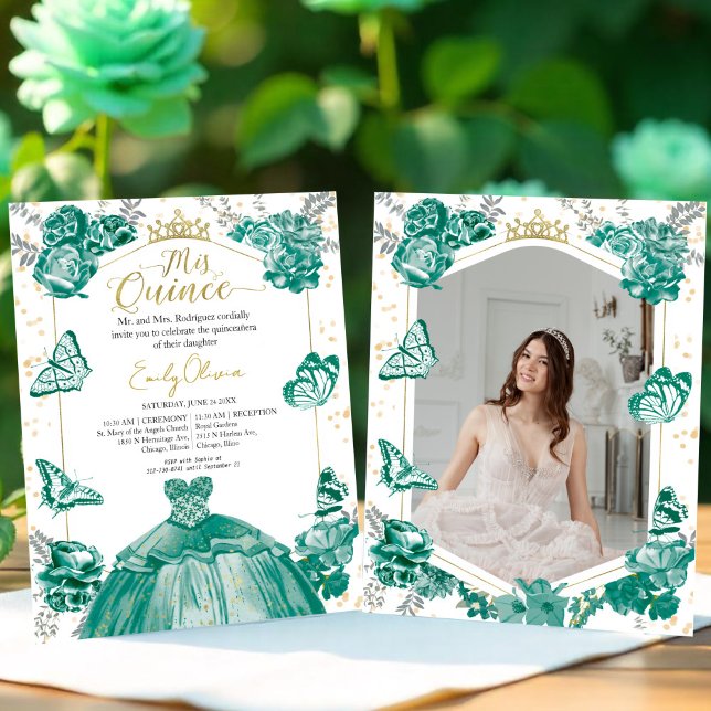 Papier Mis Quince Photo Budget Invitation Emerald Green (Créateur téléchargé)