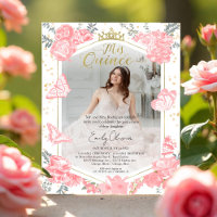 Mis Quince Photo Budget Invitation Pink Floral