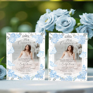 Papier Mis Quince Photo Invitation Bilingue Dusty Blue