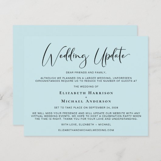 Papier Mise à jour du Mariage budgétaire Faire-part bleu (Devant / Derrière)