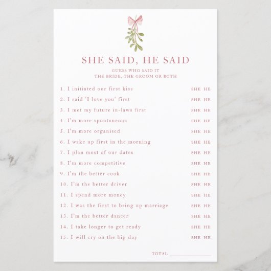 Papier Mistletoe Pink Bow Fête des mariées Elle A Dit Qu' (Devant)