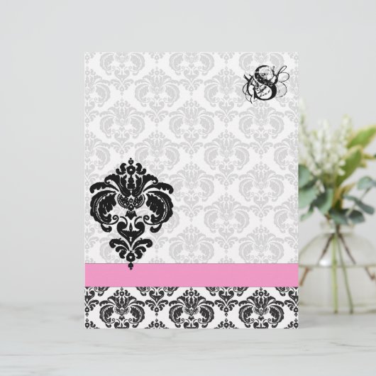 Papier Mode Diva rose framboise Monogramme Damas (Debout devant)