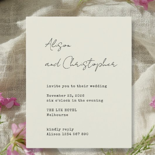 Papier Modern Beige Elegant Script Wedding Invitation