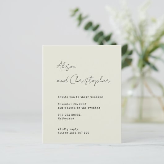 Papier Modern Beige Elegant Script Wedding Invitation (Debout devant)