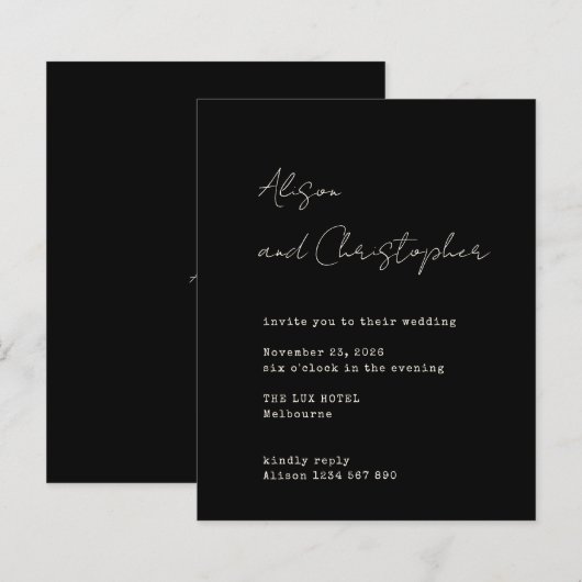 Papier Modern Black Elegant Script Wedding Invitation (Devant / Derrière)