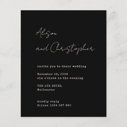 Papier Modern Black Elegant Script Wedding Invitation (Devant)