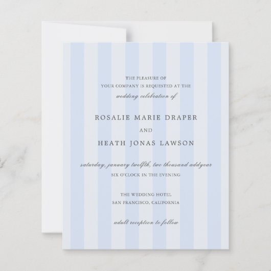 Papier Modern Blue Stripes Elegant Budget Wedding Invite (Devant)