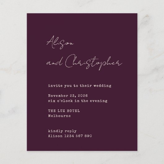 Papier Modern Burgundy Elegant Script Wedding Invitation (Devant)