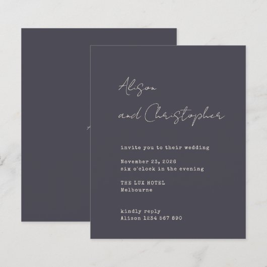 Papier Modern Charcoal Elegant Script Wedding Invitation (Devant / Derrière)