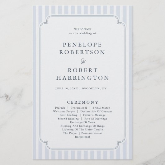Papier Modern Classic Stripes Dusty Blue Wedding Program (Devant)