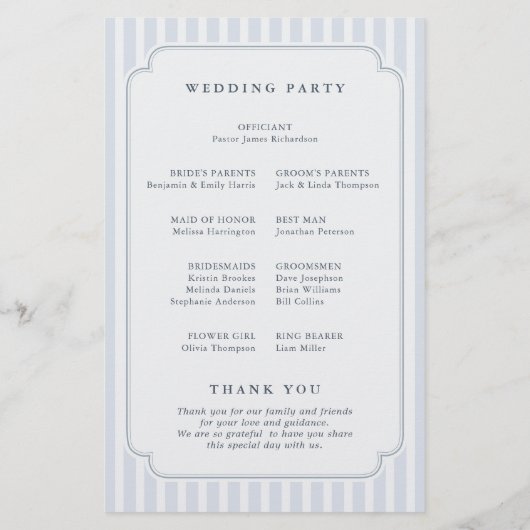 Papier Modern Classic Stripes Dusty Blue Wedding Program (Dos)