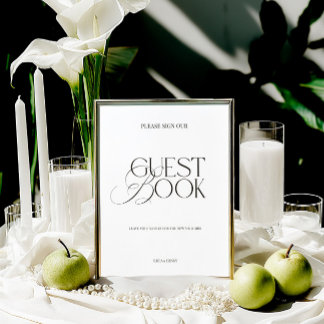 Papier Modern Elegant Black & White Guest Book Sign