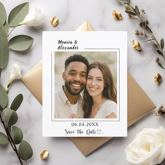 Papier Modern elegant photo wedding Save the Date card