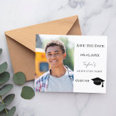 Papier Modern Graduation Party guy Save the Date card
