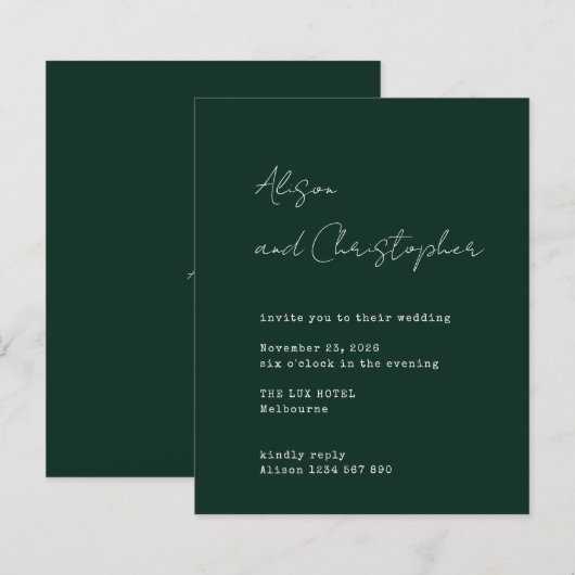 Papier Modern Green Elegant Script Wedding Invitation (Devant / Derrière)