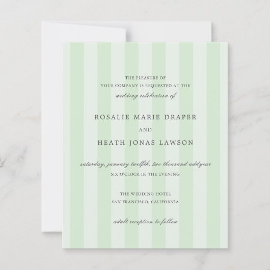 Papier Modern Green Stripes Elegant Budget Wedding Invite (Devant)