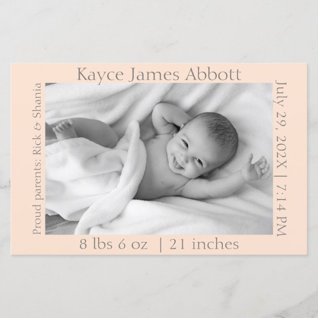 Papier Modern Grey sur Pastel Saumon Birth Scrapbook Papi (Devant)