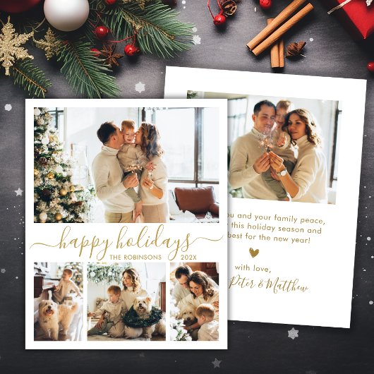 Papier Modern Happy Holidays Gold Script 4 Photo Collage