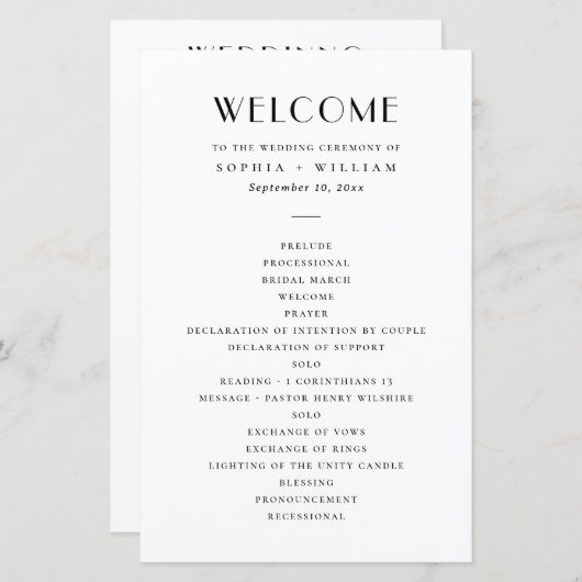 Papier Modern Minimalist Wedding | Black & White Program (Devant / Derrière)