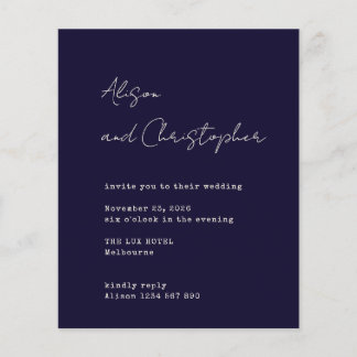Papier Modern Navy Elegant Script Wedding Invitation