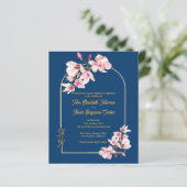 Papier Modern Navy Photo Floral Wedding Invitation (Debout devant)